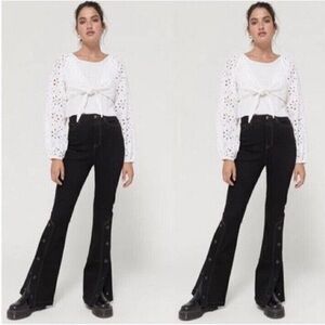 BDG Celina Women’s 26 High Waist Flare Leg Jeans Black Grunge Denim Button Legs